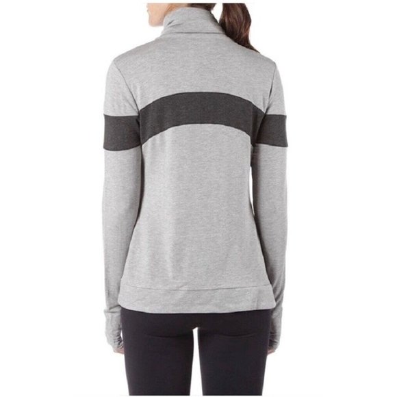 Te Verde Womens Yoga Track Jacket Gray Heathered Color Block Stretch Thumbhole S - Picture 4 of 9